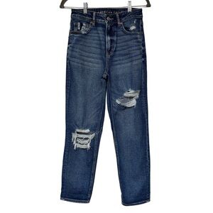 {American Eagle} "Mom Straight Jean" Cheeky Distressed Ripped Stretch Denim